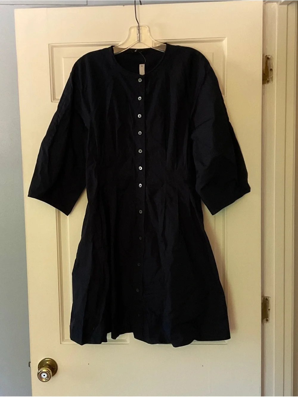 Madewell Sculptural-Sleeve Pleated Mini Dress‎ Navy Blue 8 NEW Dark Academia